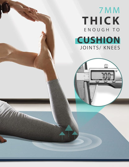 Yoga Mat Double-Sided Non Slip, 72'' x 32'' x 7mm - Extra Wide & Thick Yoga Mat for Women Men Kids, Professional TPE Yoga Mats for Home Workout, Yoga, Pilates and Floor Exercise, with Carrier Strap