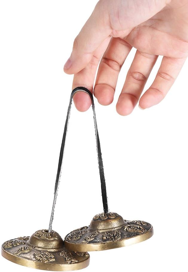 Heysland Tibetan Tingsha Cymbal Bell 2.6in/6.5cm Handcrafted Yoga Bell Meditation Chime Bells with Bag Eight Auspicious Symbols,HL03B