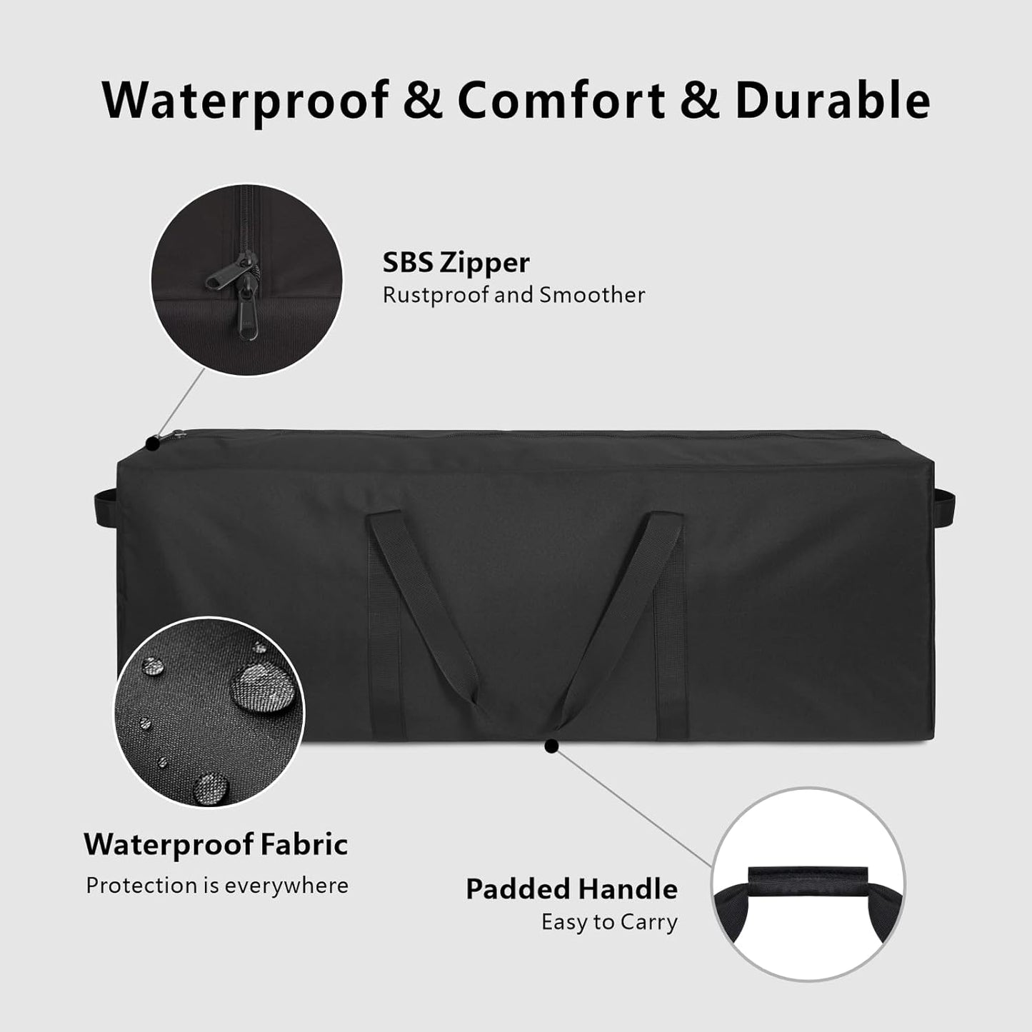 TOPDesign 1-Pack 46 Inch Extra Large Zippered Duffel Bag for Travel Camping Sports Equipment Storage, Waterproof Foldable Luggage Bag with Padded Handles (Black)