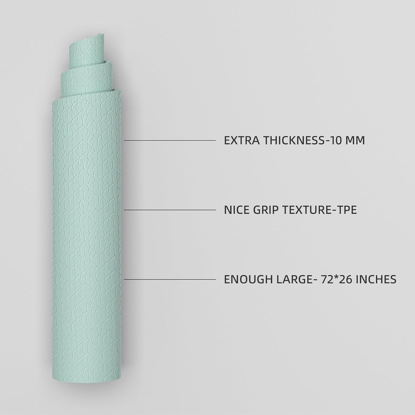 10 mm Yoga Mat 72"x26" TPE Non-Slip Exercise Mat 0.4" Thick, Easy-to-Carry Fitness Mat for Yoga, Pilates & Workout, Professional Mat, Made with Recyclable Material, Durable, Easy to Clean