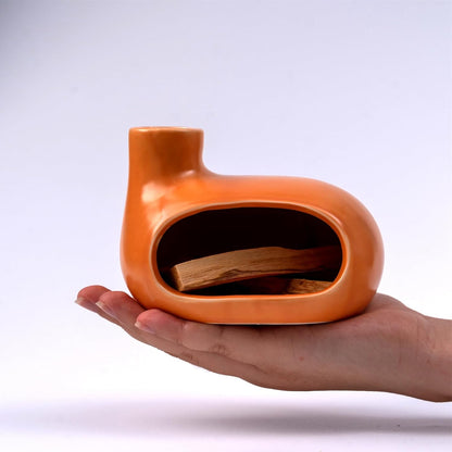 MOUGIGI Terracotta Palo Santo Holder - Modern Chiminea Incense Burner for Yoga, Meditation, and Energy Cleansing - Wood Sticks Dish, Sage Ash Catcher, Smudge Bowl, Cone Burner - Unique Meditation Gift