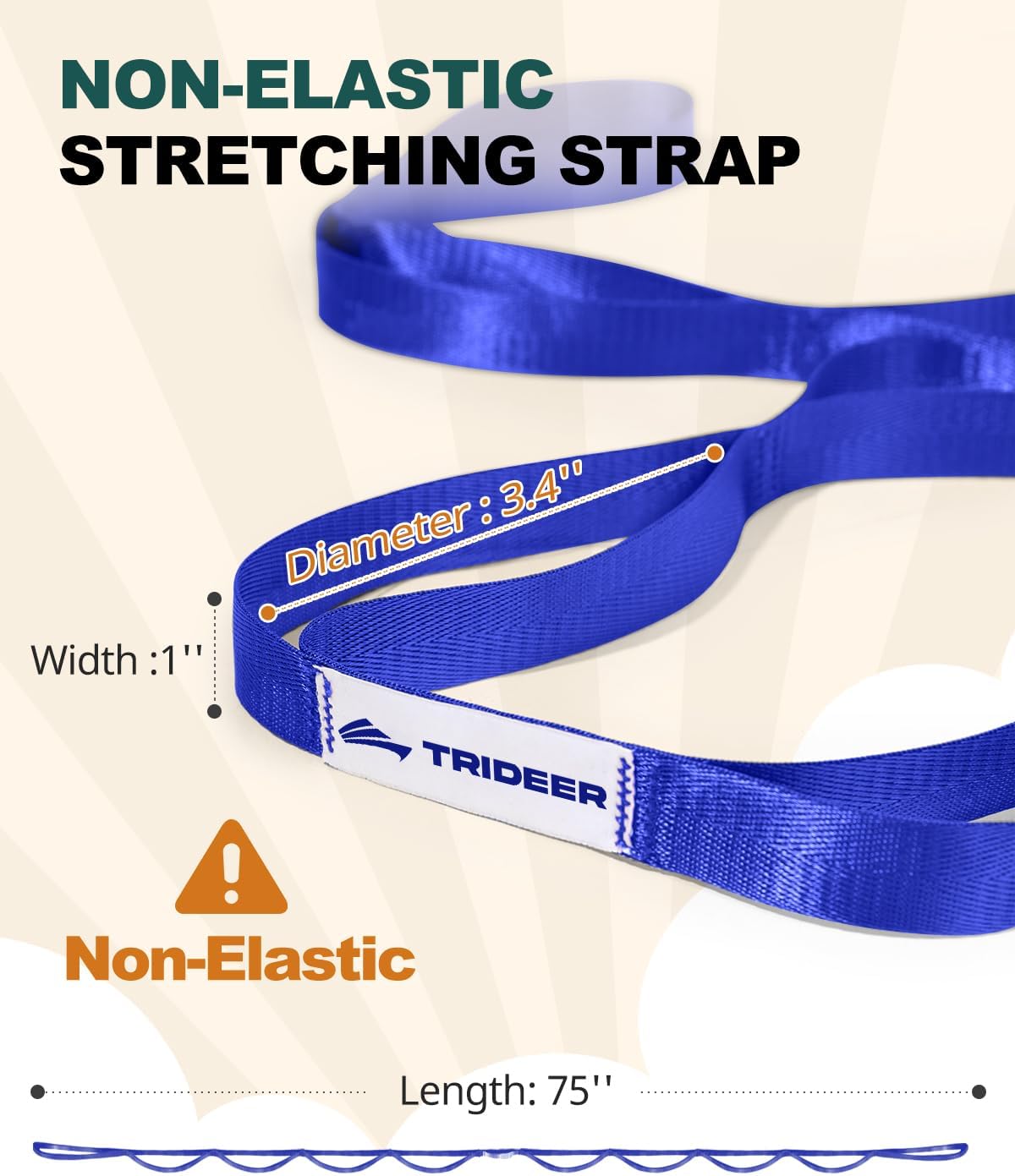 Trideer Non-Elastic Stretching Strap with Loops for Physical Therapy & Rehab, Knee Hip Leg ROM Post-Surgery, Yoga Strap for Stretching, Leg Lifter Strap Mobility Aid, Hamstring Calf Back