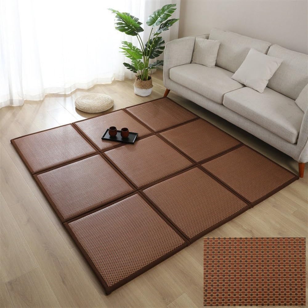 Japanese Tatami Mat, Rattan Tatami Mats, Bedroom Rattan Mat, Summer Floor Sleeping Mat Tatami Mattress, Indoor/Outdoor Rugs, Stitching Carpet Crawling Mats for Living Room Bedroom Playroom Yoga (Colo
