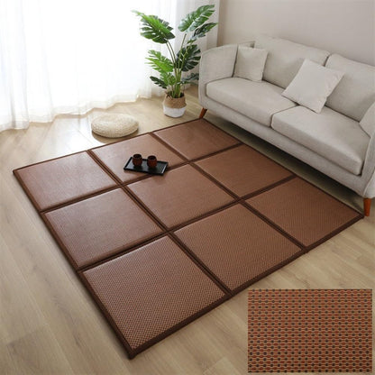 Japanese Tatami Mat, Rattan Tatami Mats, Bedroom Rattan Mat, Summer Floor Sleeping Mat Tatami Mattress, Indoor/Outdoor Rugs, Stitching Carpet Crawling Mats for Living Room Bedroom Playroom Yoga (Colo