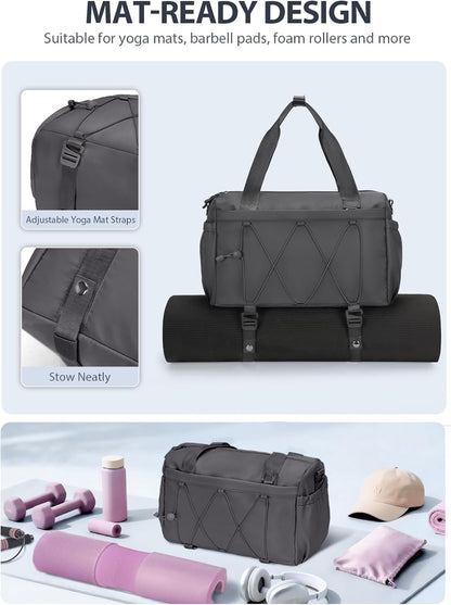 Small Gym Bag for Women with Yoga Mat Holder and Wet Compartment, Mini Gym Duffle Bag Yoga Bag with Water Bottle Pocket for Workout Travel, Green