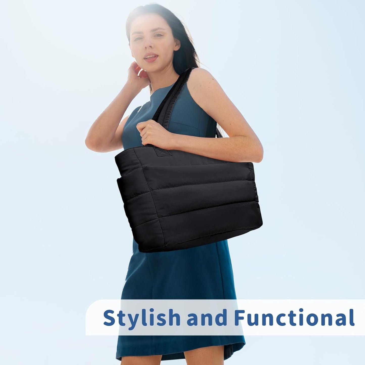 TOPDesign Puffer Tote Bag for Women, Lightweight Puffy Handbag with Compartments, Quilted Shoulder Bag for Work, Travel, Gym - Colors A
