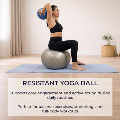 Foldable PILATES MAT with 3 Resistance Bands Set, Pilates Ball & Yoga Ball — 6-Piece Pilates Kit, Extra Thick Workout Mat, Air Pump Included. At Home Workout Equipment for Women and Men