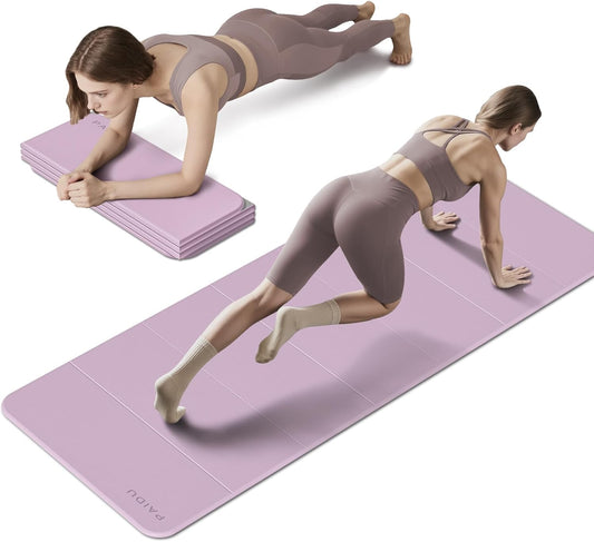 PAIDU Foldable Fitness Yoga Mat | 2/5" (10MM) Extra Thick | SGS Certified Non-Slip TPE | 76x26" Extra Long-Wide | Portable & Easy Store | for Yoga, Pilates, Home Gym & Full-Body Workouts(purple+grey)