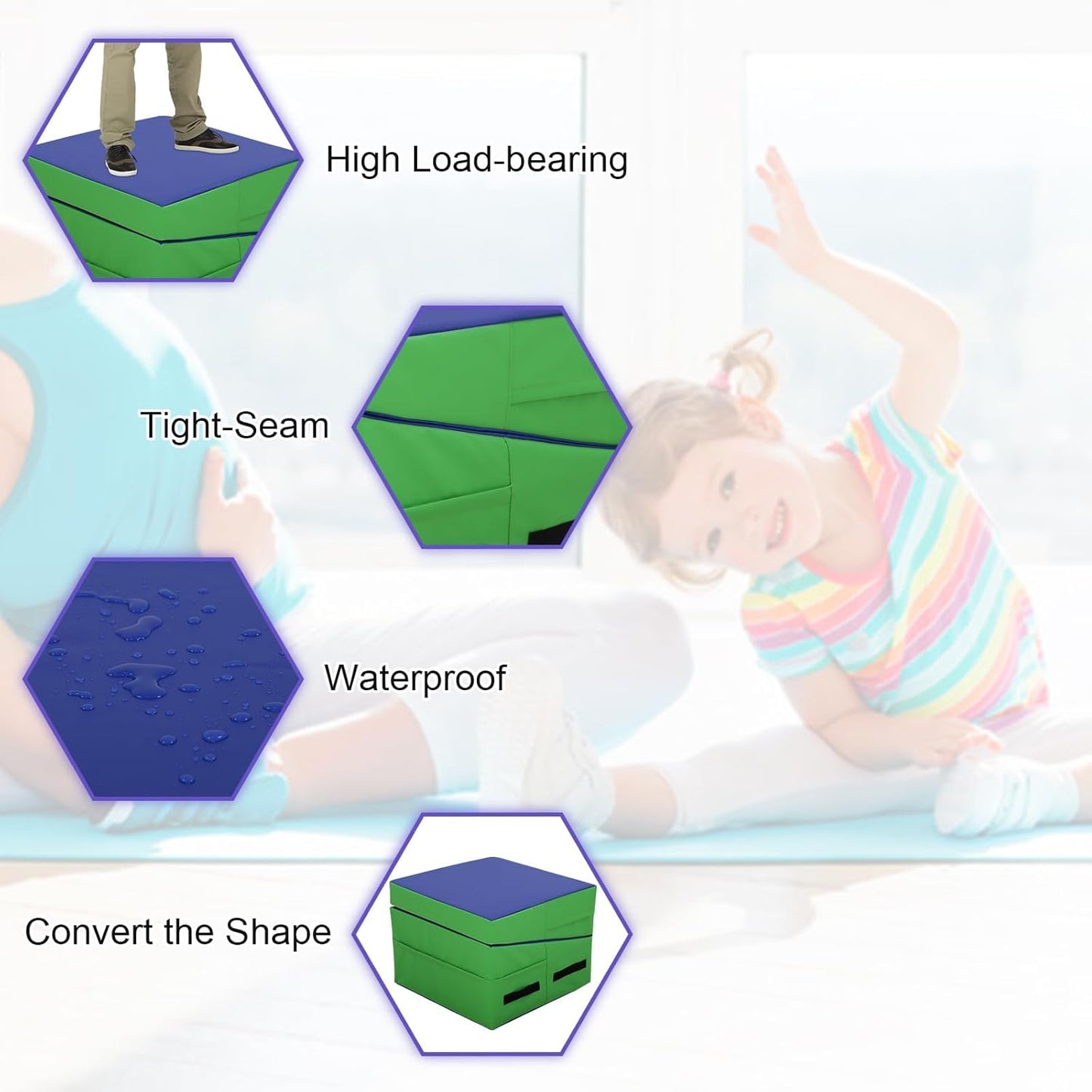 Gymnastics Mat 34”X24”X14” Incline Tumbling Mats for Home Gym, Folding Exercise Mat Cheese Wedge Mat with Non-Slip PVC Surface & Handles for Kid Adults Workout
