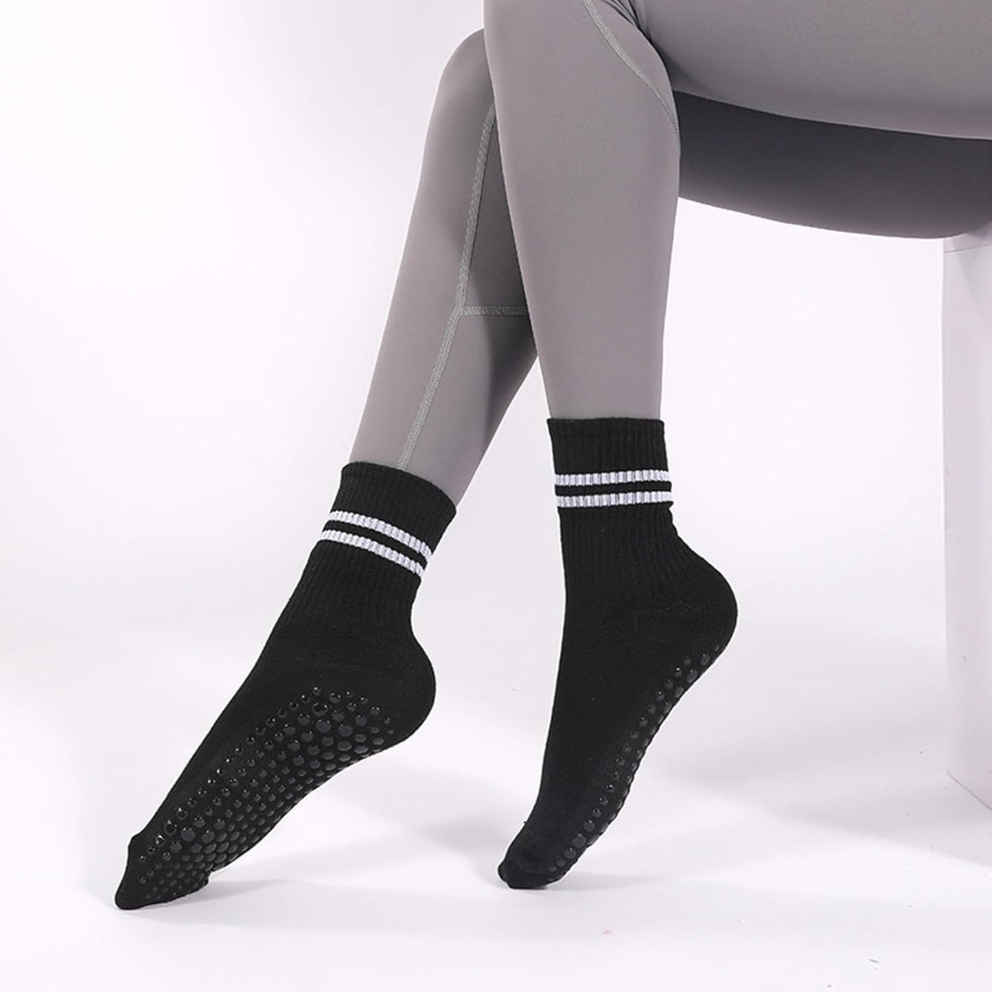 Tergy 8 Pairs Long Yoga Socks with Grip for Women Anti Skid Gripper Socks No Slip Socks for Pilates, Barre, Dance,Yoga