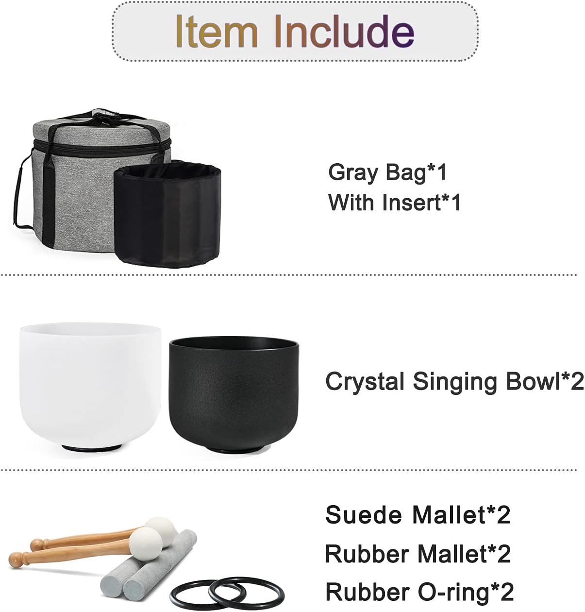 Couple of 2 PCS Yin and Yang Crystal Singing Bowl Set 8 Inch Black and 10 Inch White Mutual Attraction Bowls