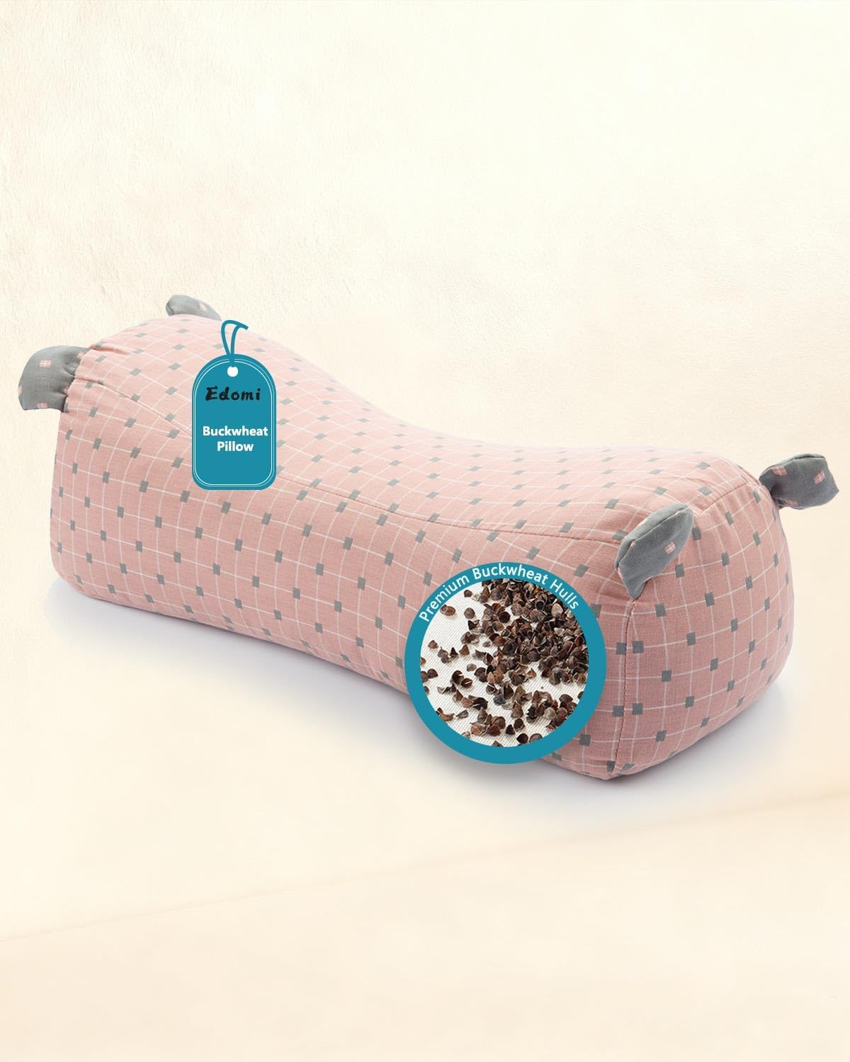 Buckwheat Pillow for Sleeping - Adjustable Buckwheat Hull Pillow for Neck Support, 16.5" x6.3” Cervical Roll Pillow, Firm Cylinder Bolster for Pain Relief, Yoga, Lumbar Support