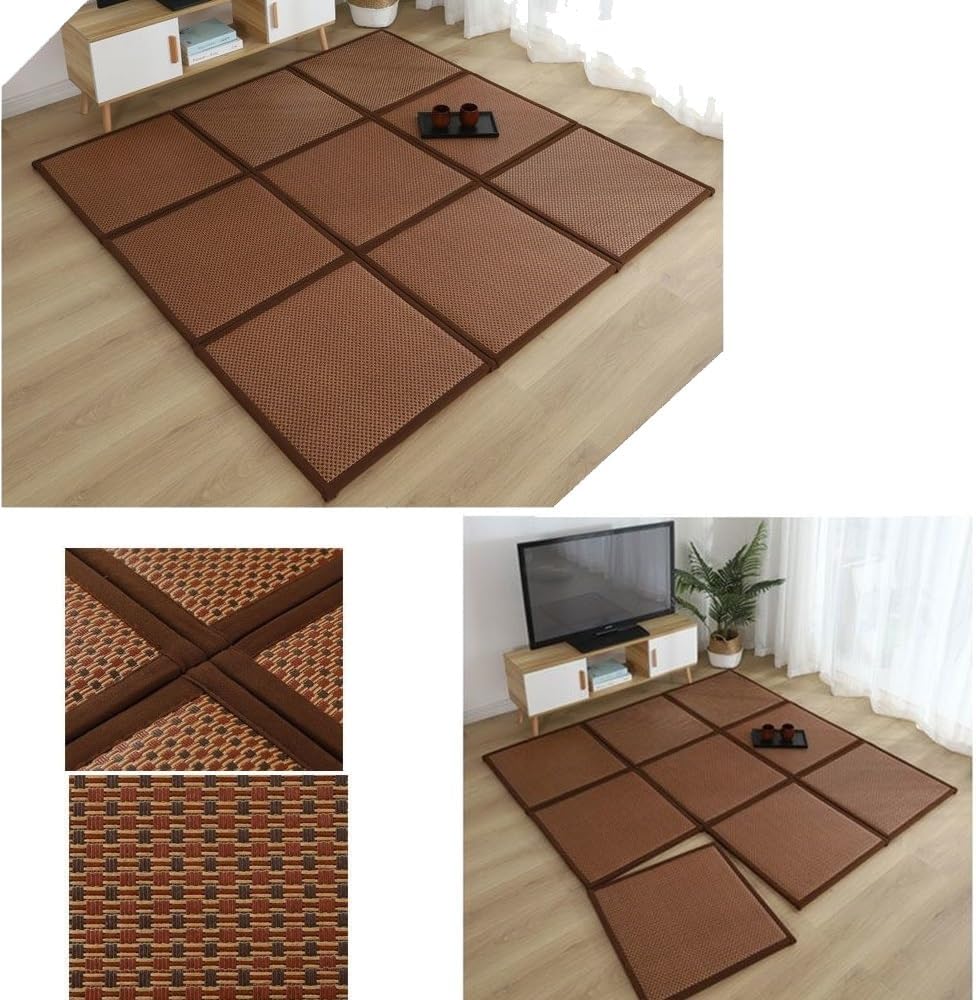 Japanese Tatami Mat, Rattan Tatami Mats, Bedroom Rattan Mat, Summer Floor Sleeping Mat Tatami Mattress, Indoor/Outdoor Rugs, Stitching Carpet Crawling Mats for Living Room Bedroom Playroom Yoga (Colo