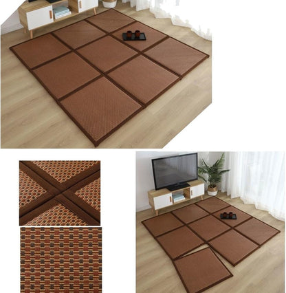 Japanese Tatami Mat, Rattan Tatami Mats, Bedroom Rattan Mat, Summer Floor Sleeping Mat Tatami Mattress, Indoor/Outdoor Rugs, Stitching Carpet Crawling Mats for Living Room Bedroom Playroom Yoga (Colo