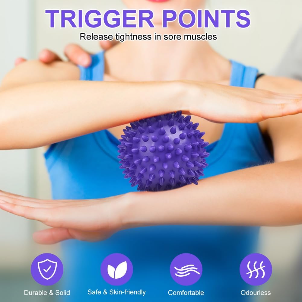 URAQT Spiky Massage Ball Set, 2 Pack Physical Therapy Massage Balls, Hard Lacrosse Ball & Spiky Massage Ball for Myofascial Release and Trigger Point Deep Tissue Massage (Red)