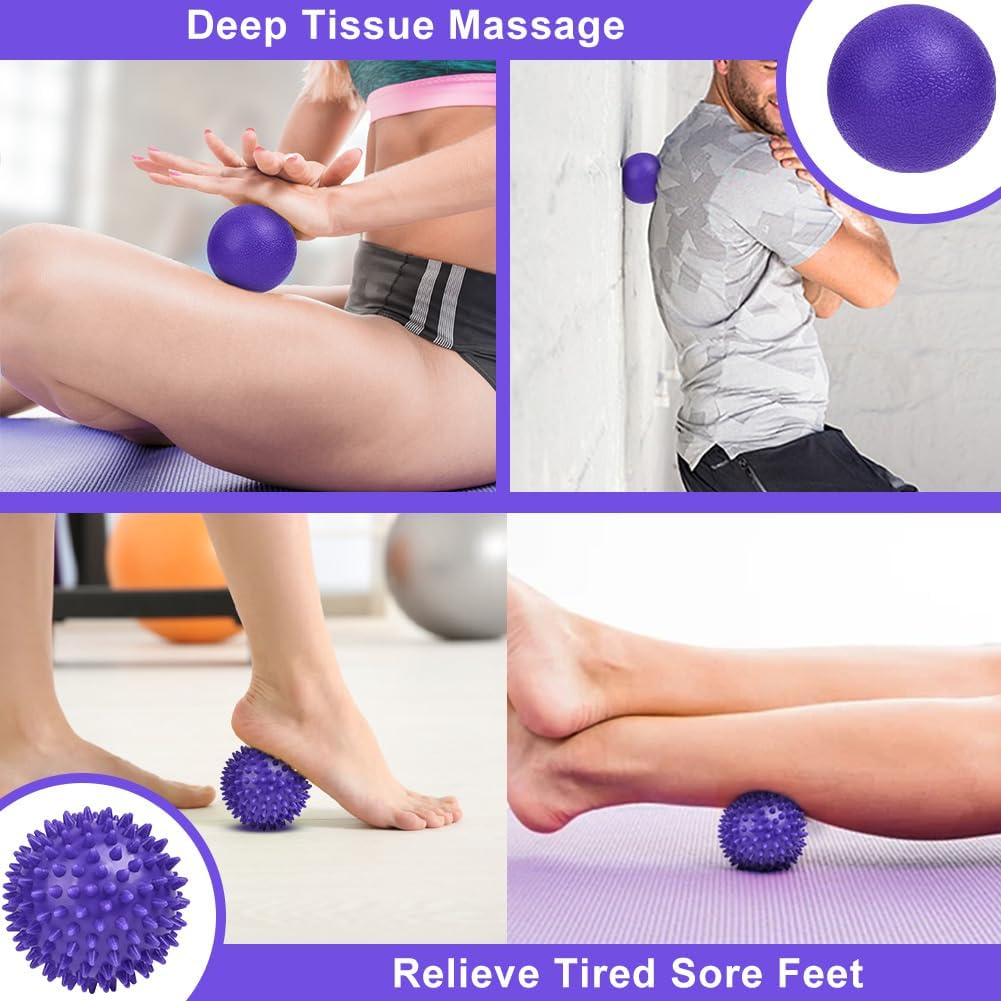 URAQT Spiky Massage Ball Set, 2 Pack Physical Therapy Massage Balls, Hard Lacrosse Ball & Spiky Massage Ball for Myofascial Release and Trigger Point Deep Tissue Massage (Red)