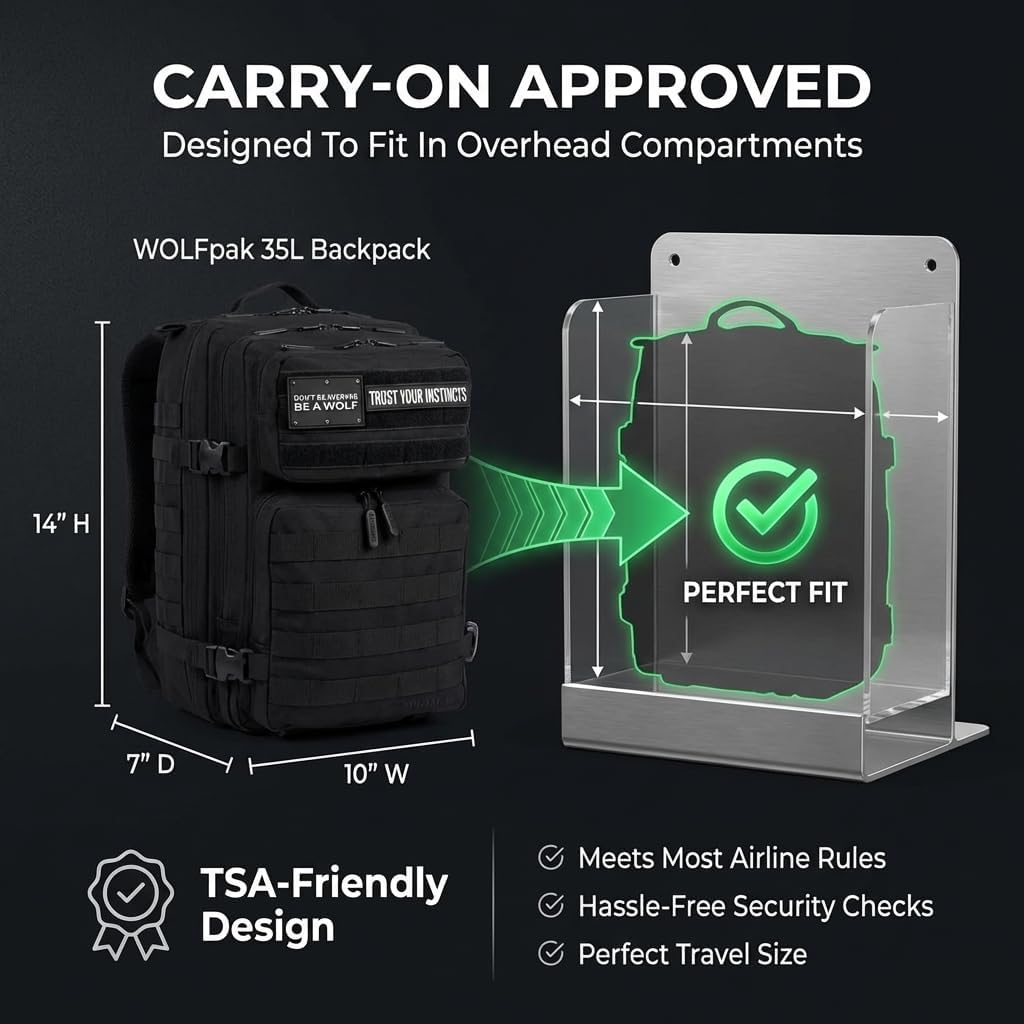 WOLFpak 35L Tactical Gym Backpack (Alpha Black) Durable 1000D Waterproof Oxford Material with MOLLE Webbing, Laptop Pocket & Dual Cup Holders, Durable Fitness/Travel/Military Daypack
