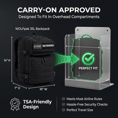 WOLFpak 35L Tactical Gym Backpack (Alpha Black) Durable 1000D Waterproof Oxford Material with MOLLE Webbing, Laptop Pocket & Dual Cup Holders, Durable Fitness/Travel/Military Daypack