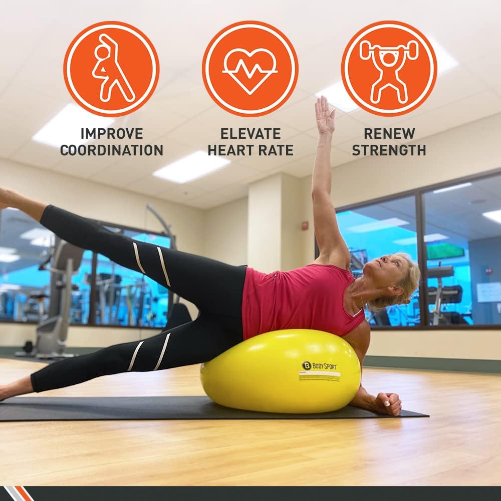 Body Sport Donut Ball – Durable, Inflatable Exercise Ball for Balance & Stability Training, Yoga, & Pilates Workouts – Use in Home, Office, Gym, or Classroom