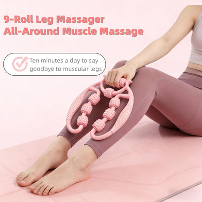 Multi-Function Body Massage Roller, Pink 9-Wheel Design, 26cm/10.24inch, for Neck Thigh Waist Arm Massage, Yoga Fitness Tool