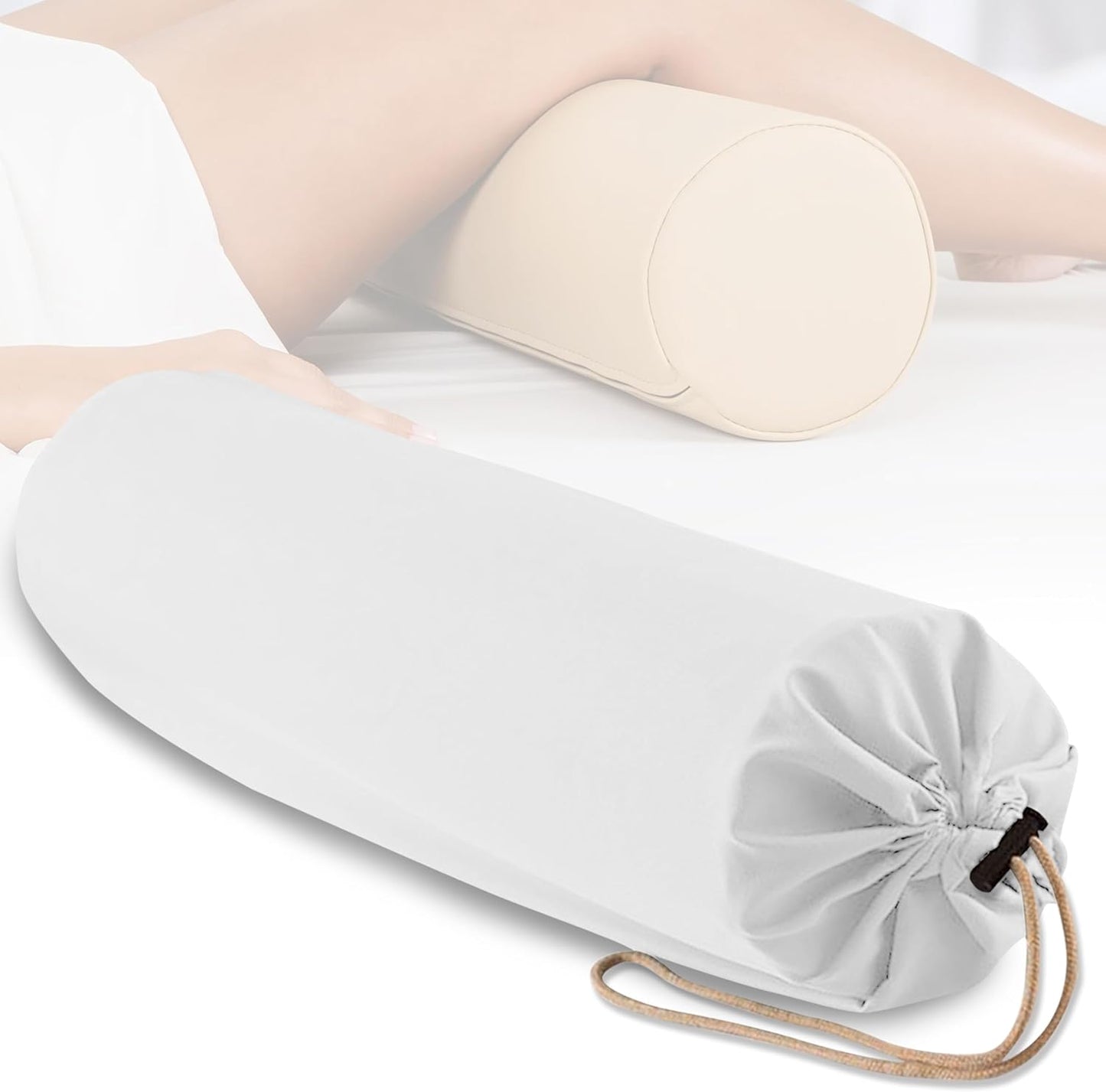 NRG Microfiber Bolster Covers Round Massage Bolster Pillow Covers - Natural - 6" x 27" - 100% Polyester Microfiber - Soft & Durable - Protection from Stains & Oil - Drawstring Closure