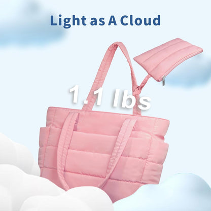 TOPDesign Puffer Tote Bag for Women, Lightweight Puffy Handbag with Compartments, Quilted Shoulder Bag for Work, Travel, Gym - Colors A