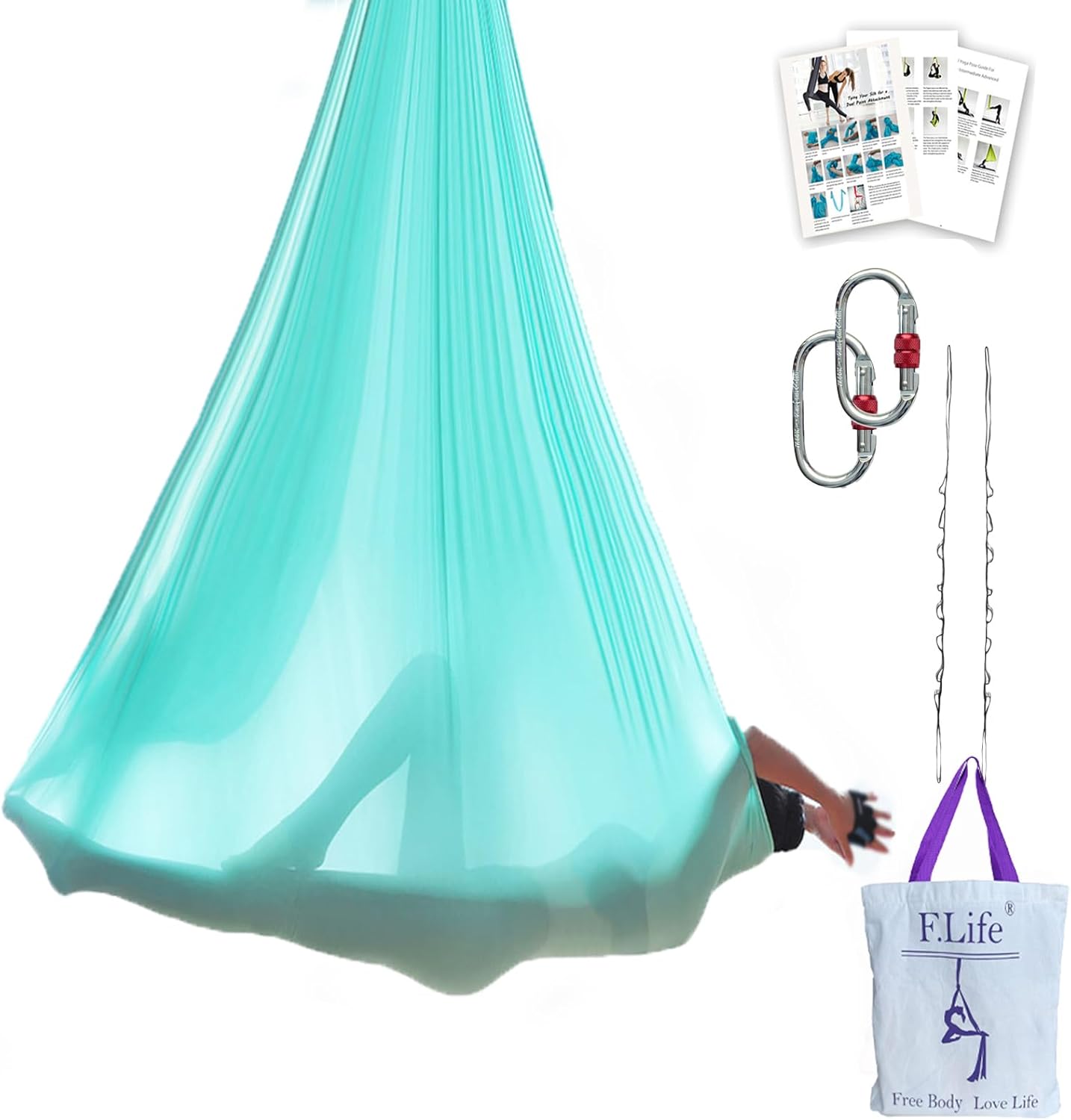 F.Life Aerial Yoga Hammock 6.5 yards Premium Aerial Sling Silk Fabric Yoga Swing for Antigravity Inversion Include Daisy Chain,Carabiner and Pose Guide