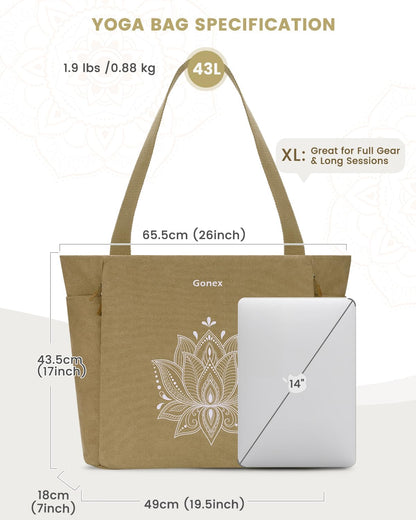 Gonex Yoga Mat Bag, Large Tote Bag with Multi Pockets for Women Men, Canvas Mat Carrier, Full Zipper Easy Access for Pilates Gym Travel