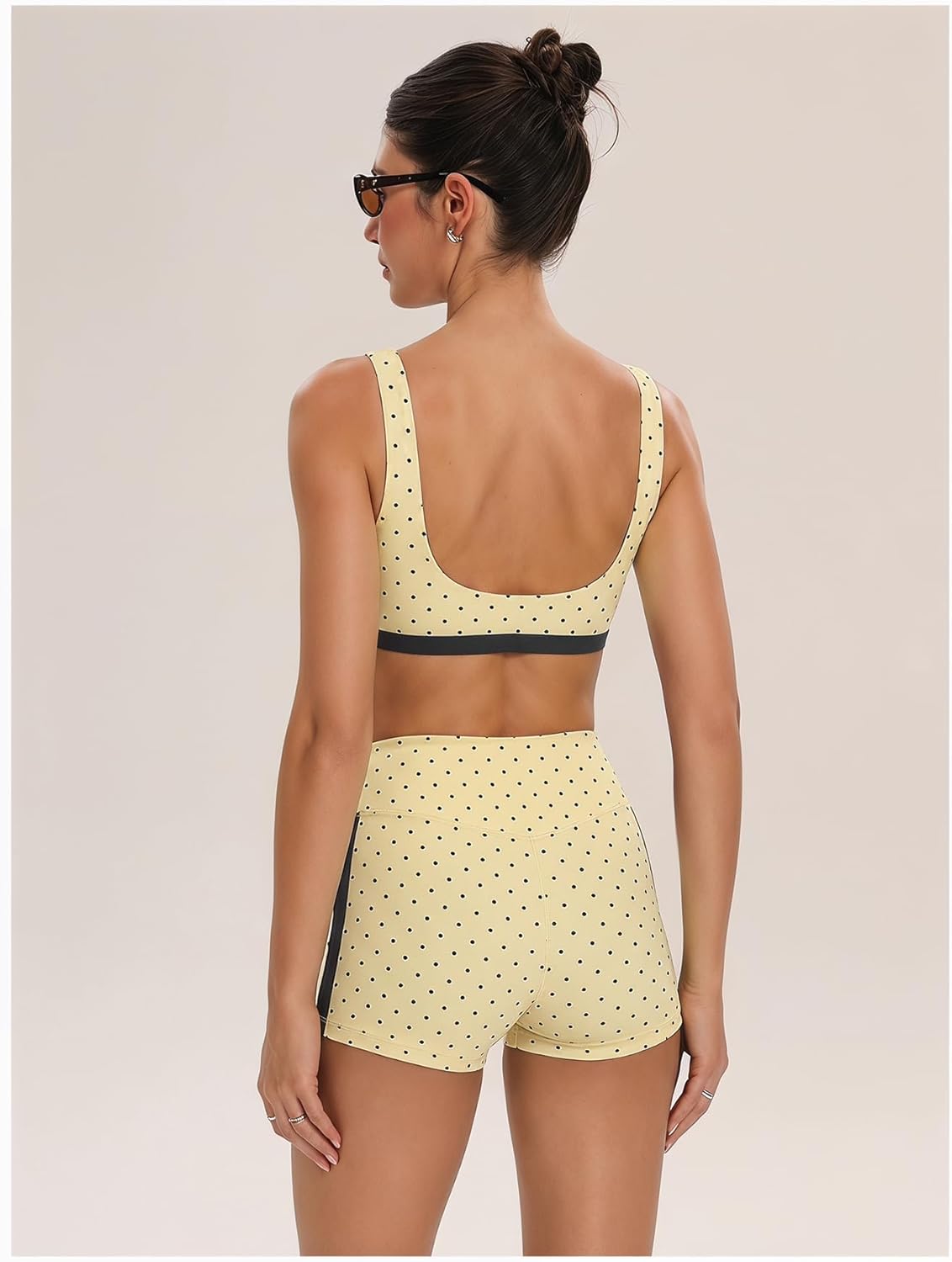 Milumia Women's Polka Dots Workout Set 2 Piece Color Block Bra Tank High Waisted Biker Shorts Layered Matching Yoga Outfit