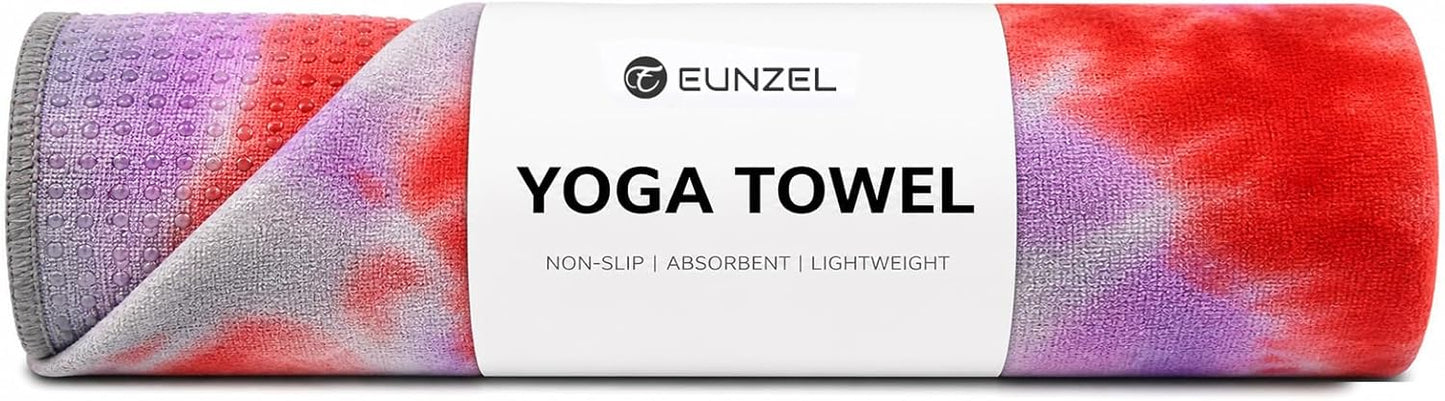 Eunzel Yoga Towel,Hot Yoga Mat Towel with Grip Dots Sweat Absorbent Non-Slip for Hot Yoga, Pilates and Workout 24" x72", Purple & Blue