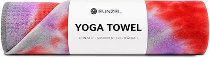 Eunzel Yoga Towel,Hot Yoga Mat Towel with Grip Dots Sweat Absorbent Non-Slip for Hot Yoga, Pilates and Workout 24" x72", Purple & Blue