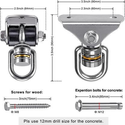 BeneLabel Swing Hanger with Bearing Swivel 800LB Capacity Stainless Steel Ceiling Mount Bracket Hanging Kit for Aerial Silks, Swings, Hammocks, Hanging Chair, Aerial Hoop, Heavy Bag, Yoga Swing