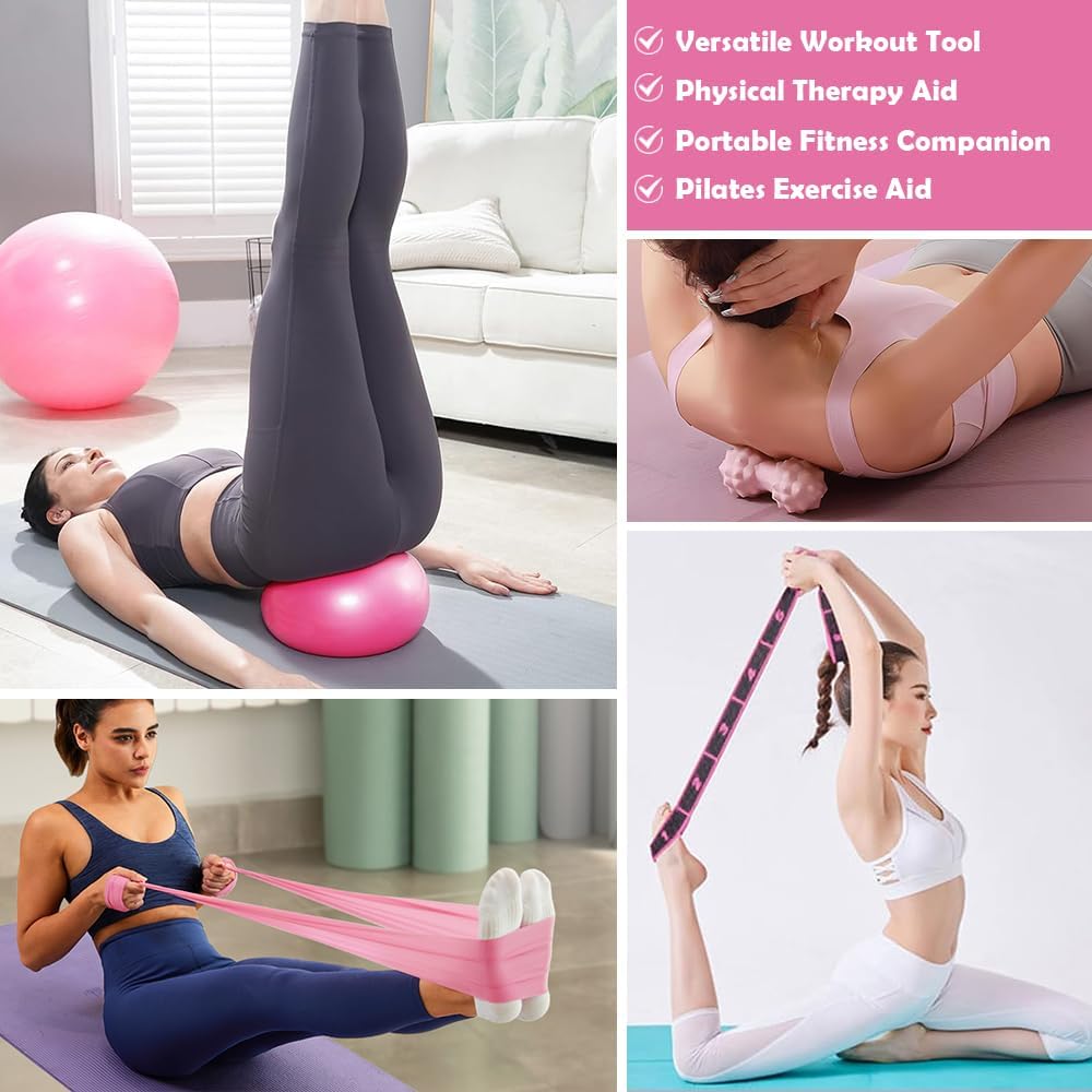 Pilates Ring Set with 14-Inch Magic Circle, Exercise Ball & 6 Resistance Bands - Complete Home Workout Equipment for Core Strength, Toning and Flexibility - Ideal Fitness Gift for Women and Men