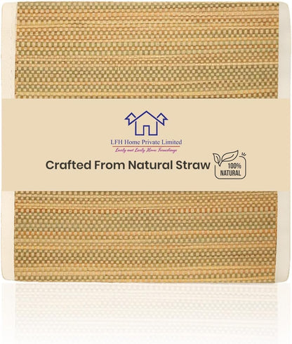 LFH Home Handmade Straw Yoga Mat For Exercise, Workout, Fitness - Perfect Heavy Quality Eco Friendly Natural Straw Reversible Yoga Mat for Men & Women - 72x24 Inch