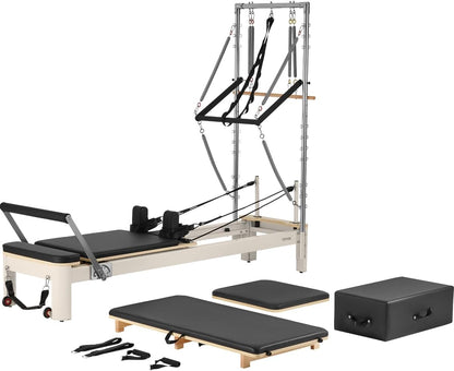 VEVOR Pilates Reformer, Reformer Pilates Machine with Cadillac Trapeze Table or Tower & Mat, Pilates Equipment for Home Workout and Studio, Includes Jump Board，Sitting Box