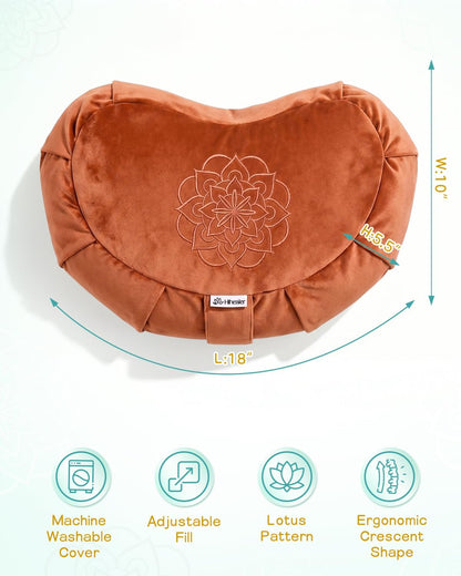 Hihealer Premium Crescent Meditation Cushion, Ergonomic Buckwheat Hull Floor Pillow for Adults, Comfortable Yoga Bolster for Meditation & Floor Sitting (Purple)