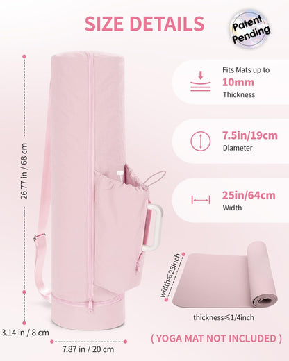 sportsnew Puffy Yoga Mat Bag Yoga Gym Bags for Women Men, Full-Zip Pilates Bag with Wet Pocket & Side Zip Drawstring Pocket Fits Tumblers with Handle, Yoga Mat Storage for Carrier Quick Access