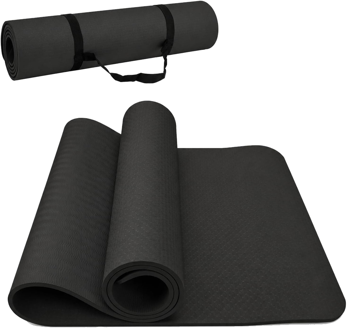 Thick TPE Yoga Mat, Non-Slip Eco-Friendly Exercise Mat with Carrying Strap for Yoga, Pilates and Home Workouts, Standard and Extra Wide Options