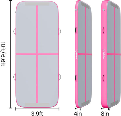 Inflatable Gymnastics Air Mat 6.6ft/10ft – Shock-Absorbing Tumble Track for Safe Home, Gym & Outdoor Training with Electric Pump