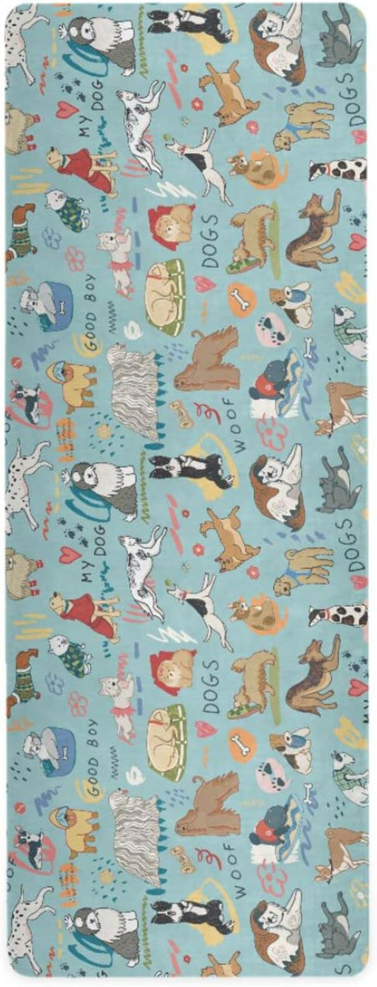 Different Dogs Yoga Mat Non Slip Natural Rubber Fitness Exercise Mat for Home Workout Gym Stretching Pilates Mats with Carrying Bag 71" x 26"