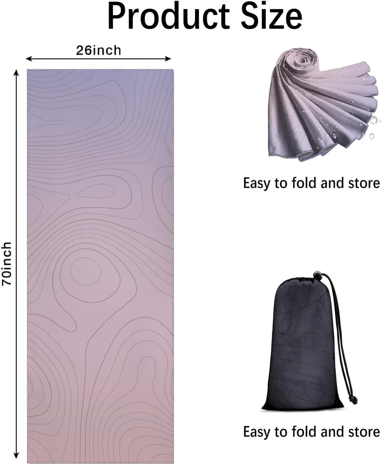 Hot Yoga Mat Towel with Corner Pockets Yoga Towels for Hot Yoga Non Slip with Travel Bag Sweat Absorbent Yoga Blankets Mat Cover for Workout Gym 70"x26" (Mountain-01, 70x26)
