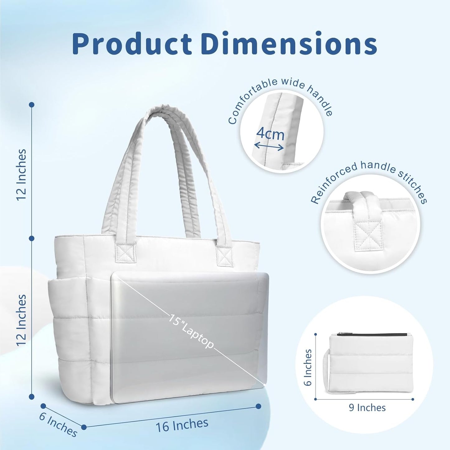 TOPDesign Puffer Tote Bag for Women, Lightweight Puffy Handbag with Compartments, Quilted Shoulder Bag for Work, Travel, Gym - Colors A
