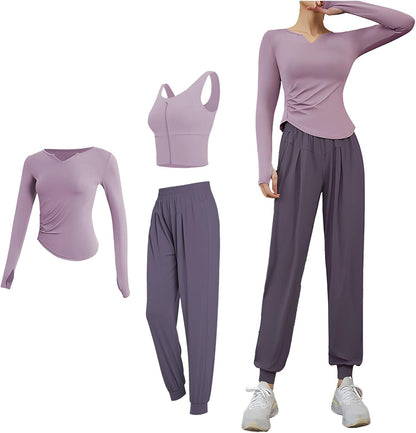 Three-Piece Women'S Workout Sets Xxl, Top Pants And Jacket Yoga Set Of Three Pieces, Gym And Yoga Ready, Spandex Polyester Composition, Airy And Sweat-Absorbing
