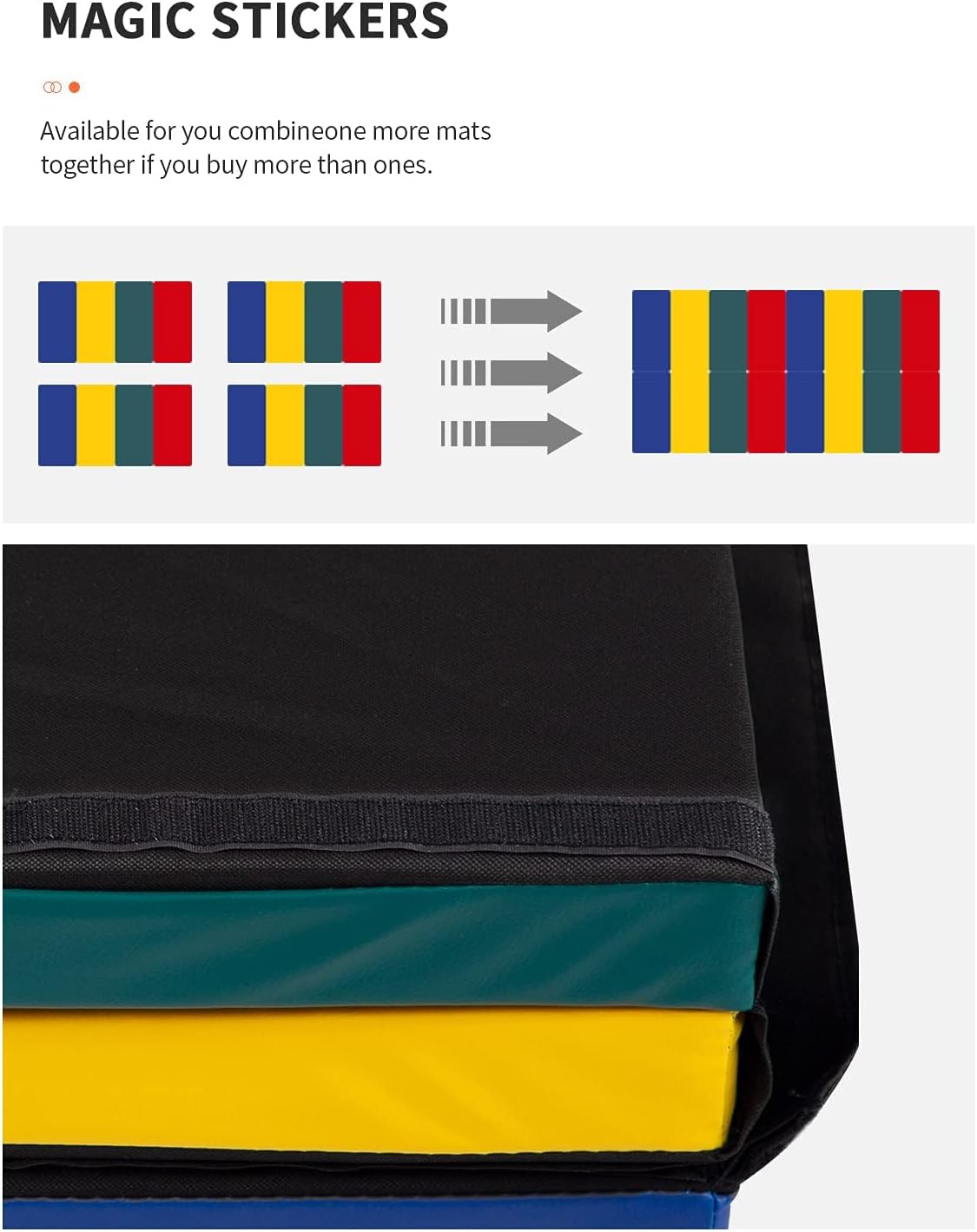 Exercise Mat 2'x6'/4'x8'/4'x10' Gymnastics Mat Folding Gymnastics Tumbling Mats 1.6"-2" Thick PU Leather Yoga Mat Portable With Carrying Handles for home Workout outdoor Yoga Pilates