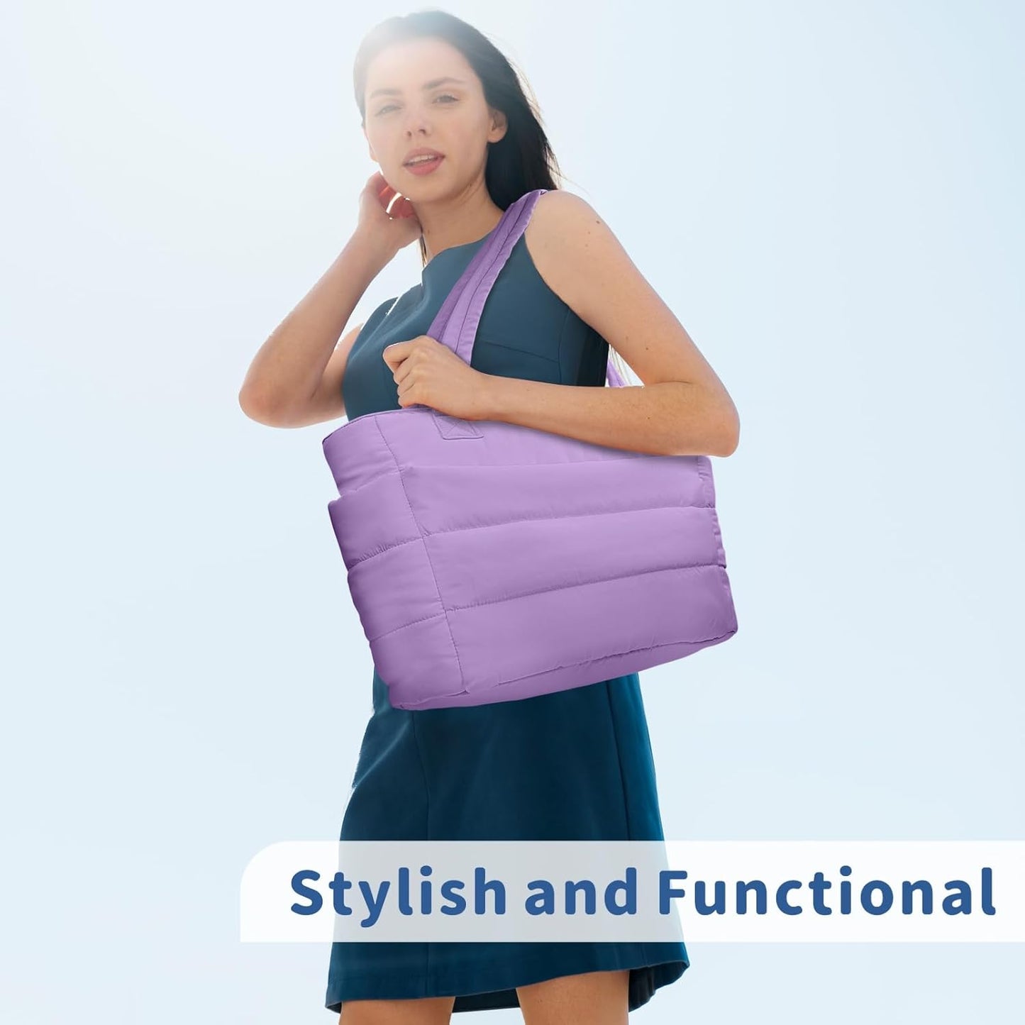 TOPDesign Puffer Tote Bag for Women, Lightweight Puffy Handbag with Compartments, Quilted Shoulder Bag for Work, Travel, Gym - Colors A