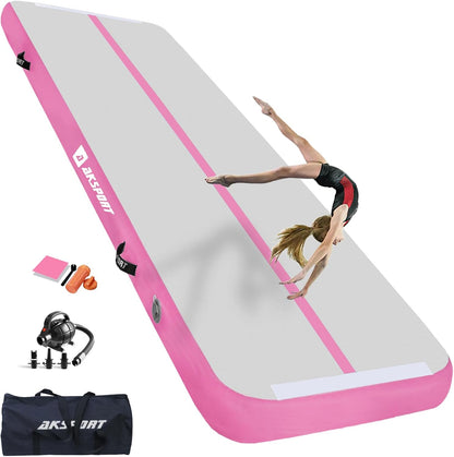 AKSPORT Gymnastics Air Mat Tumble Track Tumbling Mat Inflatable Floor Mats with Air Pump for Home Use/Tumble/Gym/Training/Cheerleading/Parkour/Beach/Park/Water