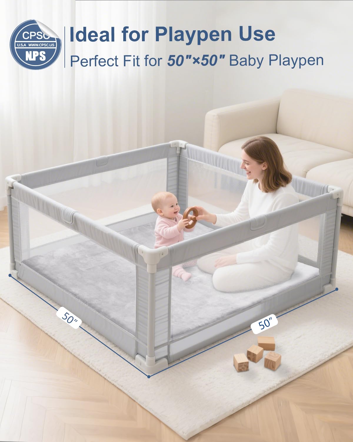 Large Thick Baby Play Mat for Floor,Padded Foam 59x79 Playpen Mat,Soft Support&Plush Feel Nursery Kids Rug,Non Slip for Toddler,Infants,Kids Playroom,Yoga,Baby Crawling,Tummy Time (Light Grey)
