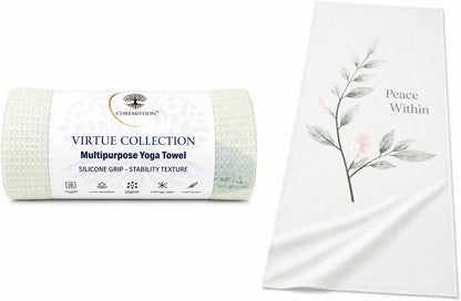 COREMOTION Yoga Towel Non Slip, Waffle Material, Super Absorbent, Quick Dry, Multipurpose for Hot Yoga, Pilates, Gym, 24 x 72, Light Green. Peace Within