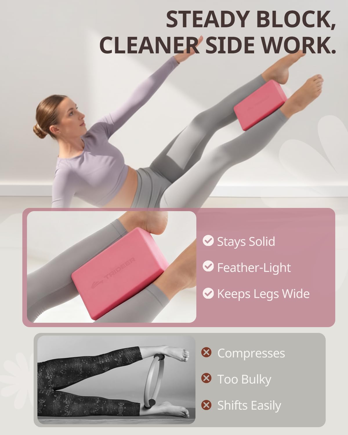 Trideer Yoga Blocks 2 Pack, Soft Non-Slip Foam Blocks with Beveled Edges for Alignment and Stretching in Yoga, Pilates, and Dance - Supportive, Lightweight, Odor Resistant, Latex-Free