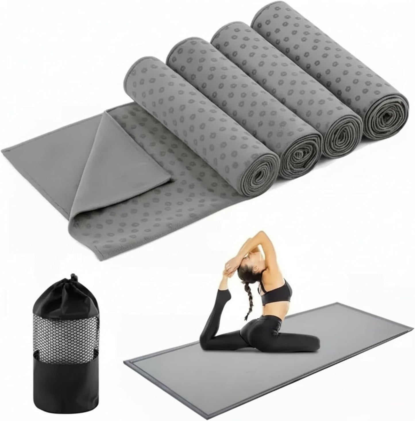 Breling Yoga Towel 4 Pack, Hot Yoga Towel 72" x 24" Non Slip Microfiber Mat with Grip Dots, Ultra Absorbent Sweat-Proof for Bikram, Pilates & Workout(Colorful)